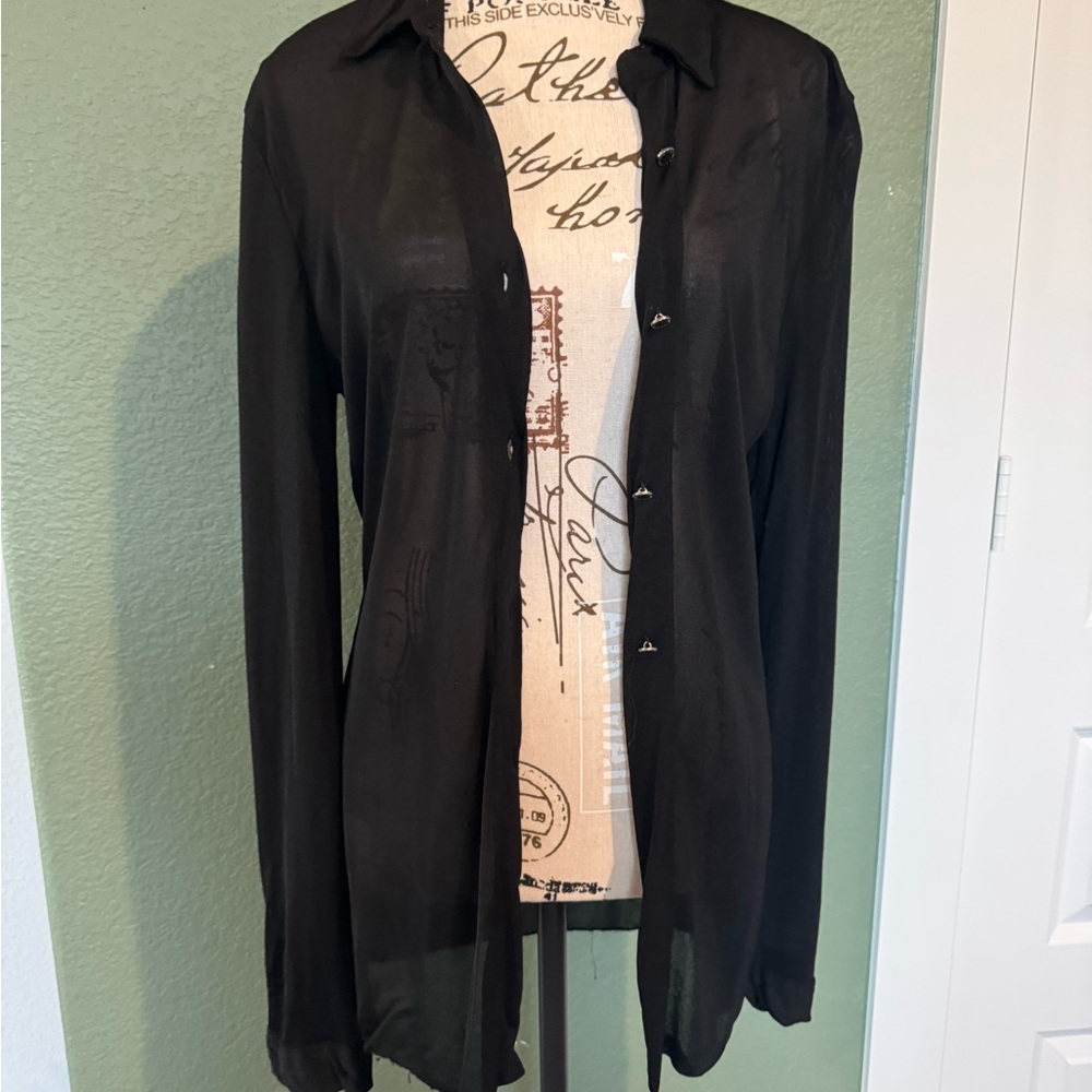 Versace Black Sheer Button-Up Blouse